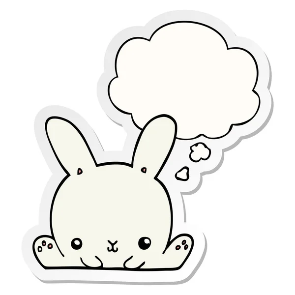 Karikatür tavşan ve basılı bir etiket olarak kabarcık düşünce — Stok Vektör