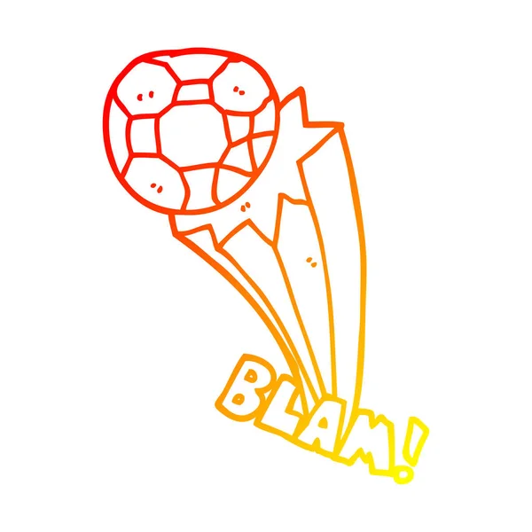 Caliente gradiente línea dibujo dibujos animados pateó pelota de fútbol — Vector de stock