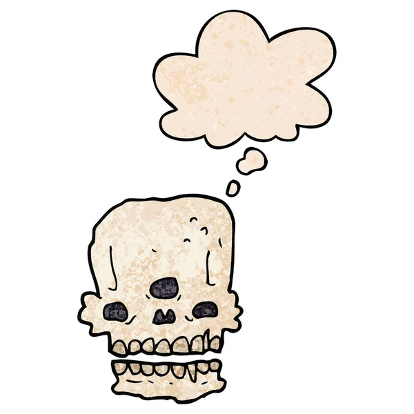 Cartoon Spooky schedel en dacht bubble in grunge textuur geklets — Stockvector