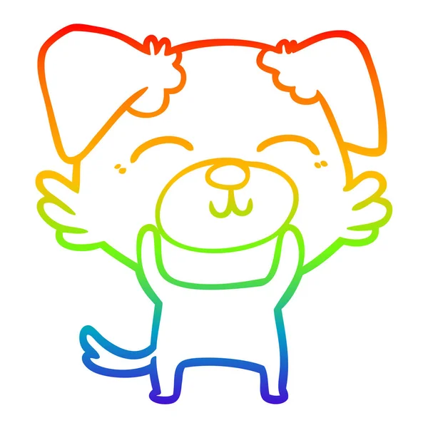 Rainbow gradient linje ritning tecknad hund — Stock vektor