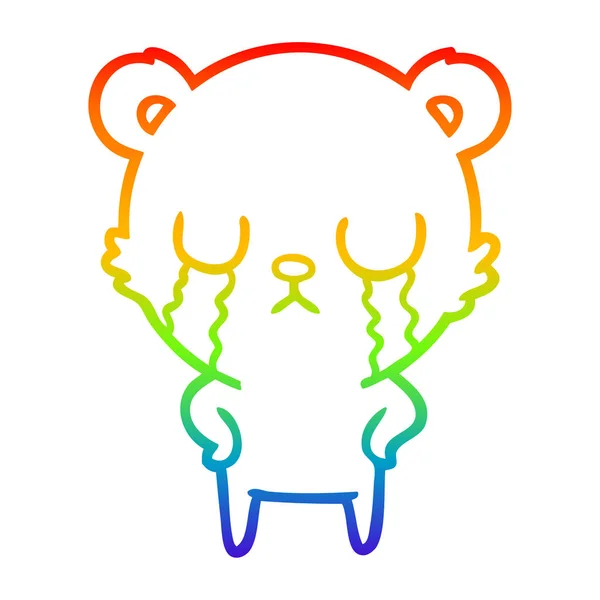 Linea gradiente arcobaleno disegno piangendo orso cartone animato — Vettoriale Stock