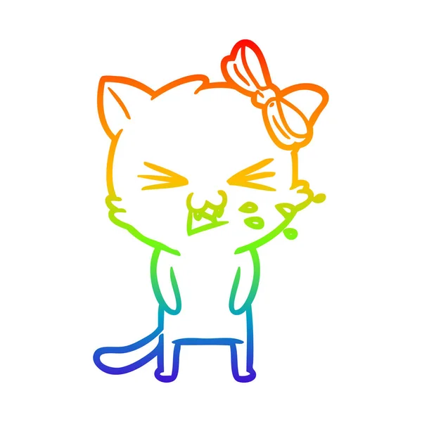 Arco iris gradiente línea dibujo dibujos animados gato — Archivo Imágenes Vectoriales