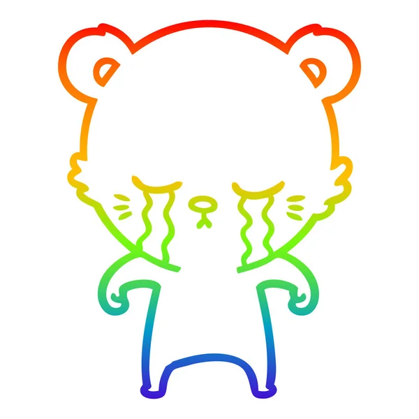 Arco iris gradiente línea dibujo llorando dibujos animados oso — Vector de stock