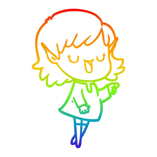 Regenbogen Gradienten Linie Zeichnung Cartoon Elfen Mädchen — Stockvektor
