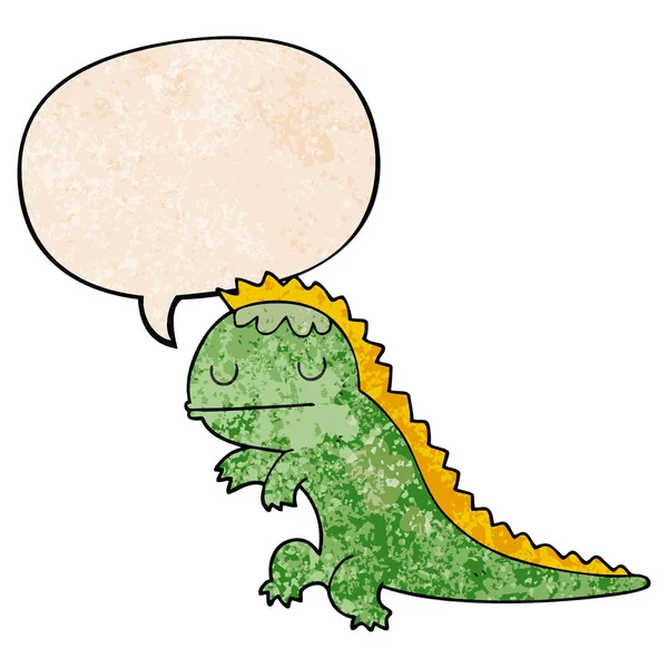 Cartoon dinosaur and speech bubble in retro texture style — Stock Vector