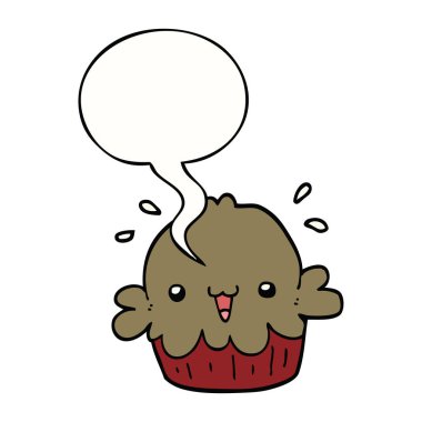 sevimli karikatür pasta ve konuşma balonu