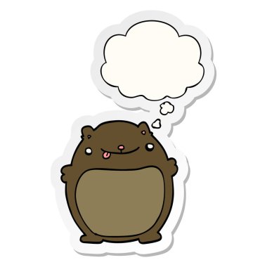 karikatür ayı ve baskılı bir etiket olarak kabarcık düşünce