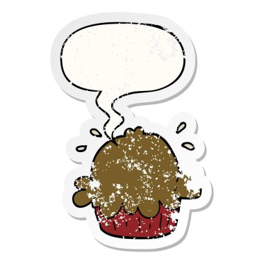 sevimli karikatür pasta ve konuşma balonu sıkıntılı etiket