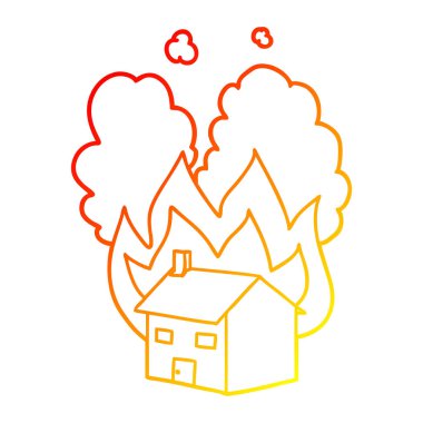 sıcak degrade çizgi çizim karikatür yanan ev