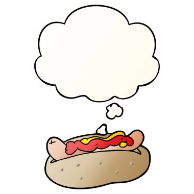 çizgi film hotdog ve pürüzsüz degrade tarzında düşünce balonu