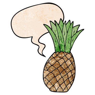retro doku tarzında karikatür ananas ve konuşma balonu