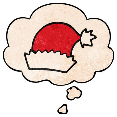 karikatür noel şapka ve grunge doku patte düşünce balonu