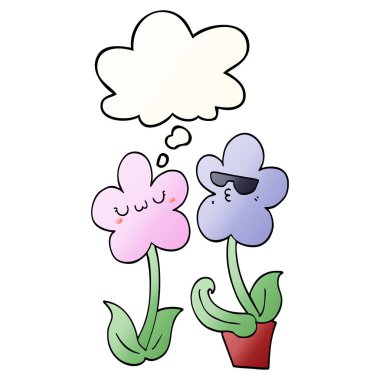 sevimli karikatür çiçek ve pürüzsüz degrade tarzında kabarcık düşünce
