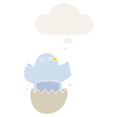 retro tarzında karikatür kuluçka tavuk ve düşünce balonu