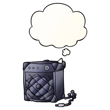 karikatür gitar amfi ve pürüzsüz degrade tarzında düşünce balonu