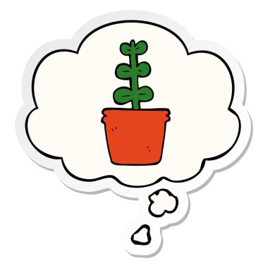 karikatür ev bitki ve baskılı bir etiket olarak kabarcık düşünce