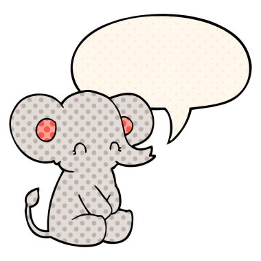 çizgi roman tarzında sevimli karikatür fil ve konuşma balonu