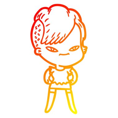 hipster haircu ile sevimli karikatür kız çizim sıcak degrade çizgi çizim