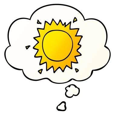 çizgi film güneşi ve pürüzsüz degrade tarzında düşünce balonu