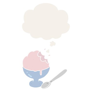 karikatür dondurma tatlı ve retro tarzında düşünce balonu