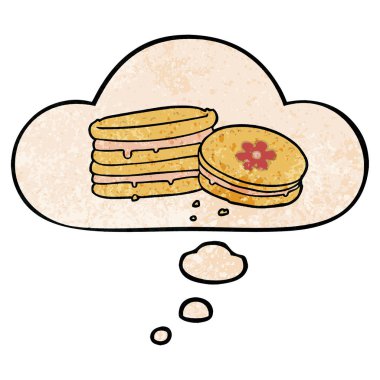 karikatür bisküvi ve grunge doku desen sty düşünce balonu