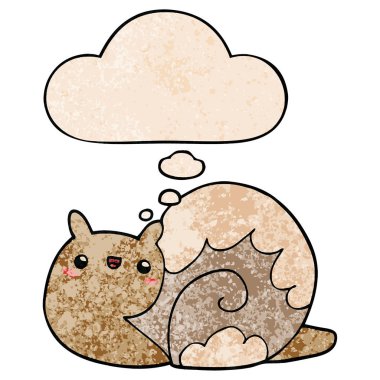 sevimli karikatür salyangoz ve grunge doku desen düşünce balonu 