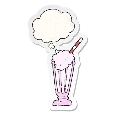 karikatür milkshake ve sıkıntılı yıpranmış sticke olarak kabarcık düşünce