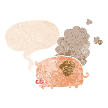 retro dokulu tarzı karikatür kokulu domuz ve konuşma balonu