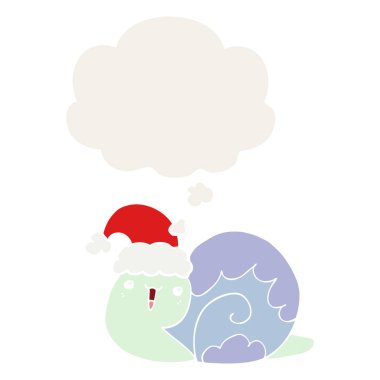 retro tarzında sevimli karikatür noel salyangoz ve düşünce balonu