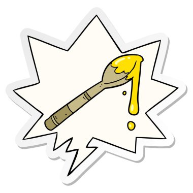 karikatür kaşık bal ve konuşma kabarcık etiket