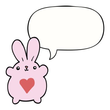 sevimli karikatür tavşan ve aşk kalp ve konuşma balonu