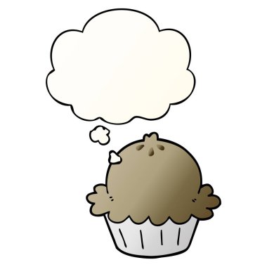 Sevimli karikatür pasta ve pürüzsüz degrade tarzında düşünce kabarcık