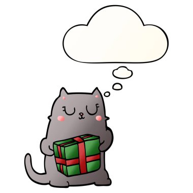 karikatür noel kedi ve pürüzsüz degrade stil düşünce balonu