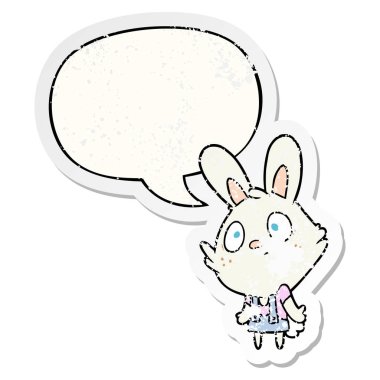 sevimli karikatür tavşan omuzve konuşma kabarcık distre omuzsilkme