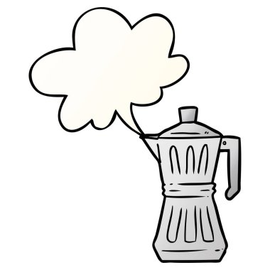 karikatür espresso maker ve konuşma balonu pürüzsüz degrade stil