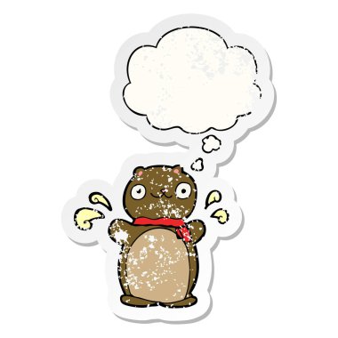 karikatür mutlu oyuncak ayı ve sıkıntılı yıpranmış olarak kabarcık düşünce