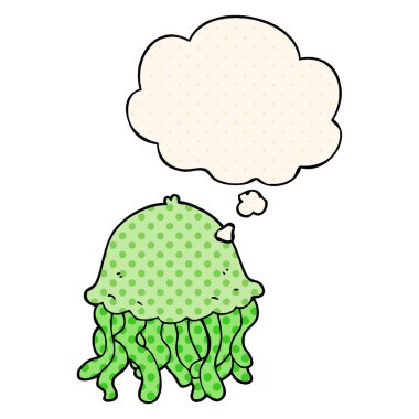 çizgi film denizanası ve çizgi roman tarzında düşünce balonu