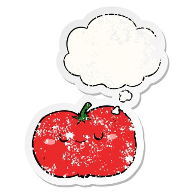 karikatür elma ve sıkıntılı yıpranmış etiket olarak kabarcık düşünce