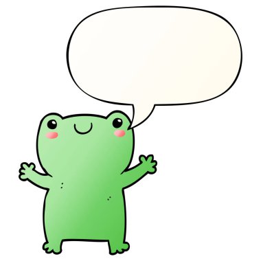 pürüzsüz degrade tarzında sevimli karikatür kurbağa ve konuşma balonu