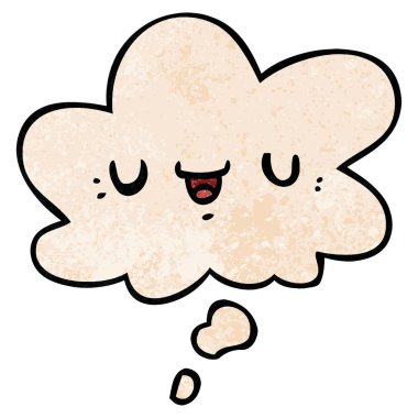 mutlu karikatür yüz ve grunge doku desen düşünce balonu 