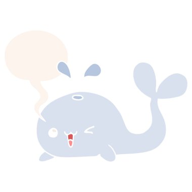 retro tarzında karikatür balina ve konuşma balonu