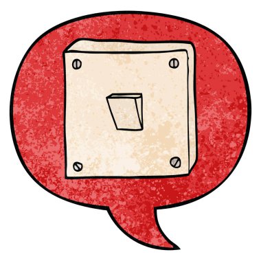 retro doku tarzında karikatür ışık anahtarı ve konuşma balonu