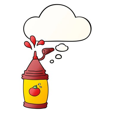 karikatür ketçap şişe ve pürüzsüz degrade sty düşünce kabarcık