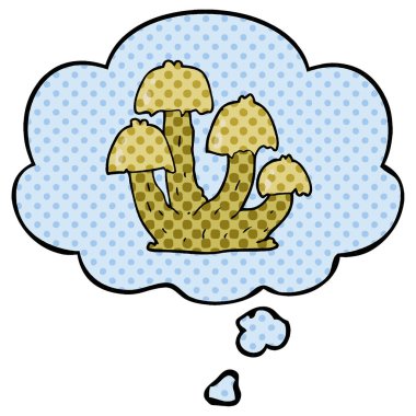 çizgi roman tarzında karikatür mantar ve düşünce balonu