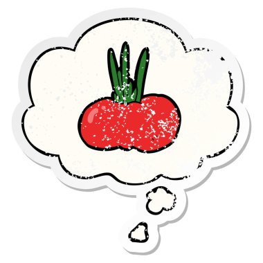 bir sıkıntılı yıpranmış sticke olarak karikatür sebze ve düşünce balonu
