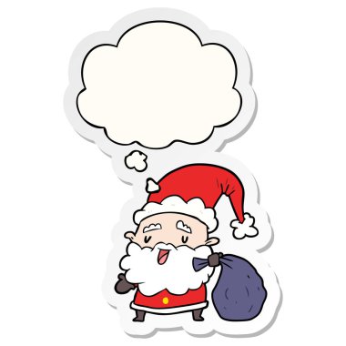 bir baskılı st olarak çuval ve düşünce balonu ile karikatür noel baba