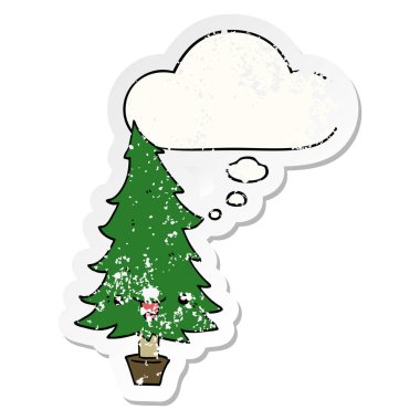 sevimli karikatür noel ağacı ve sıkıntılı bir w olarak kabarcık düşündüm