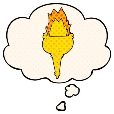 çizgi film yanan meşale ve çizgi roman tarzında düşünce balonu