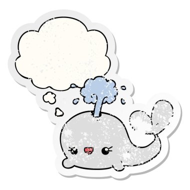 sevimli karikatür balina ve sıkıntılı bir yıpranmış sopa olarak kabarcık düşünce