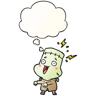 karikatür undead canavar adam ve pürüzsüz degrade kabarcık düşünce